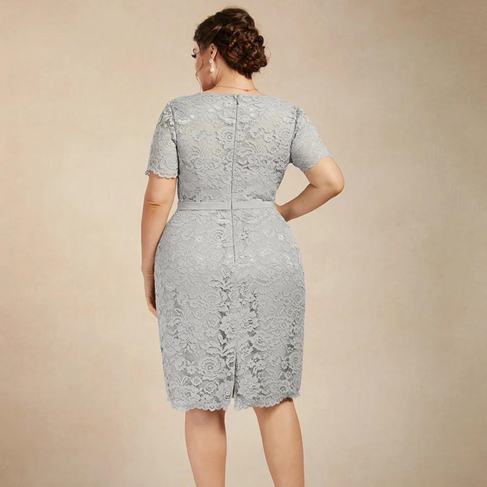 Classic Plus Size Mother of the Bride Dresses With Jacket O-Neck Sheath Knee-Length Lace Wedding Guest Prom Gown Party Dress Mother Bride Dresses