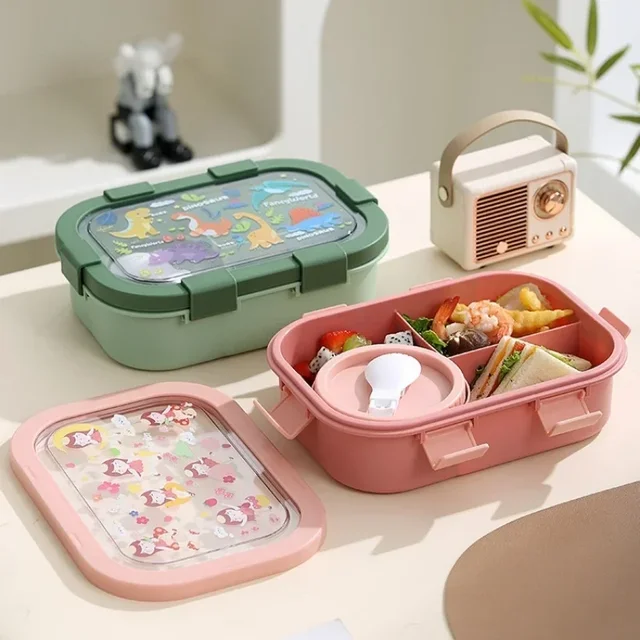 Boîte à déjeuner de dessin animé pour enfant, compartiment Portable, boîte à repas de pique-nique avec bol à soupe anti-fuite, boîte à Bento chauffante pour micro-ondes 3