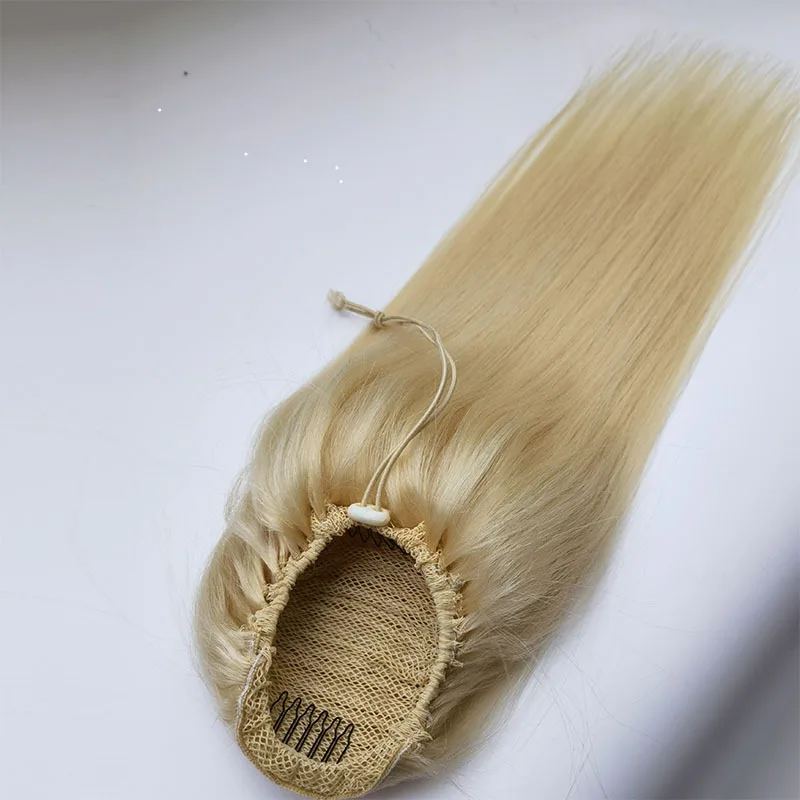 #613 Honey Blonde Straight Drawstring Ponytail Clip In Peruvian Ponytail Extension Remy Human Natural Hair Pony Tail 10-24Inch