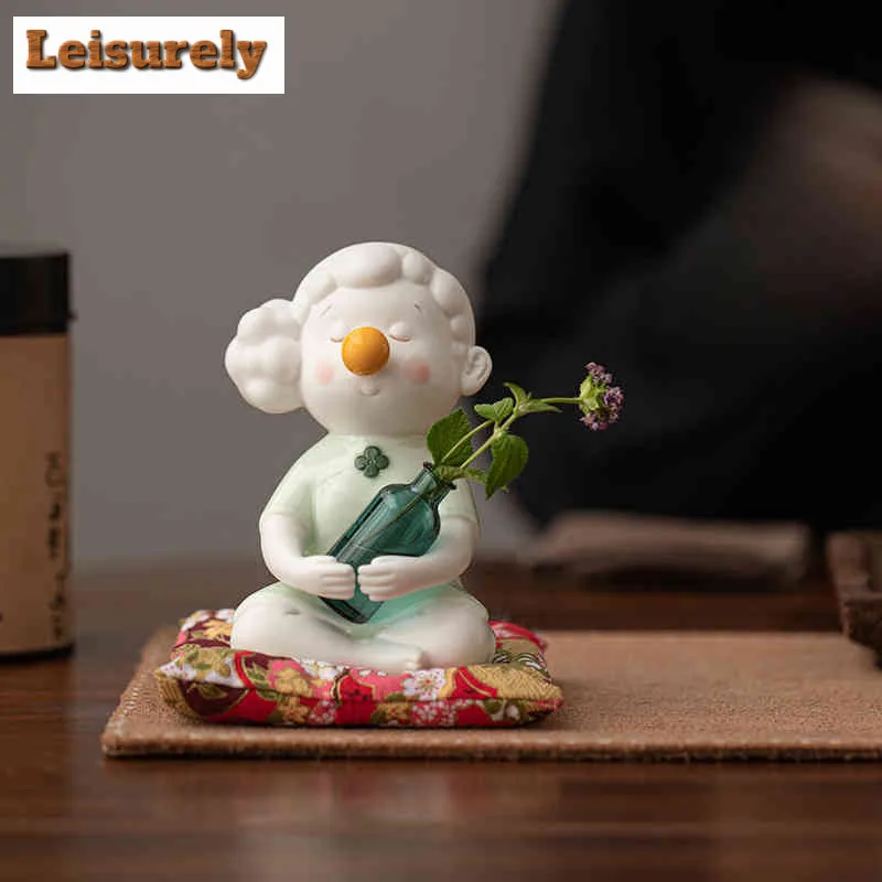 Cute Girl With Gold-stamped Fabric Cushion Tea Pet Aesthetic Flowerpot Landscaping Tea Figurine Play Toys Tea Statue Ornaments