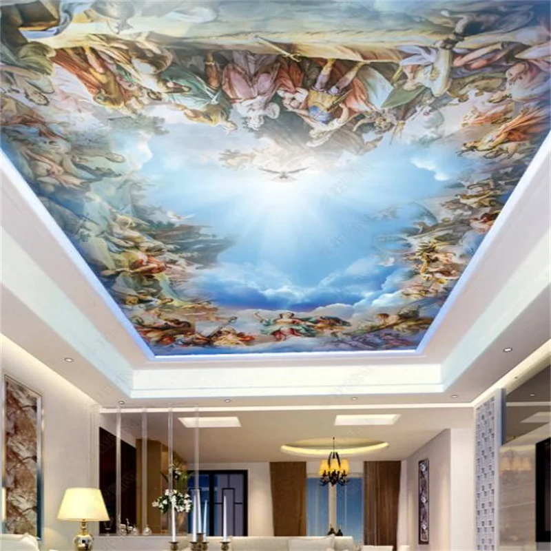 Custom Blue Sky And White Clouds 3D Ceiling Hotel Living Room Bedroom Wallpaper For Walls 3D Ceiling Waterproof Wallpaper 2022