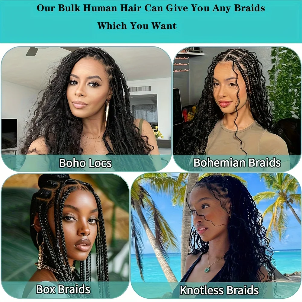 28 30 inch Deep Wave Boho Braids Bulk 55g/110g Human Hair Bulk Braiding Hair Extensions Brazilian Virgin Curly Hair for Braiding 4