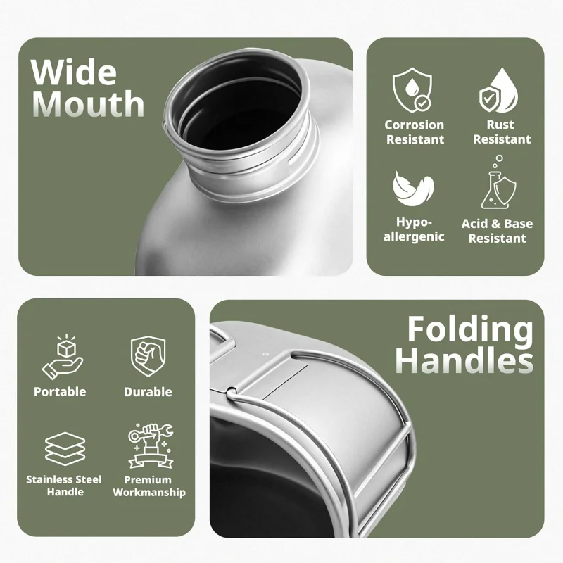 Keith Titanium Bottle Outdoor Camping Hiking Canteen Ti3060 Mess Kit Military Water Bottle Set Ultralight Carrying Pouch