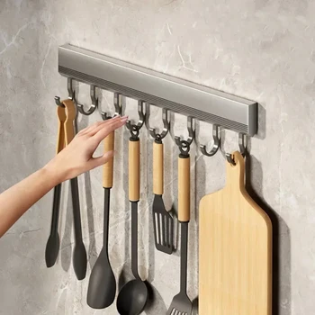 Kitchen Storage Rack Aluminum Alloy Hook Rack Wall Mounted Kitchen Utensil Storage Rack Bathroom Robe Towel Hanger 1