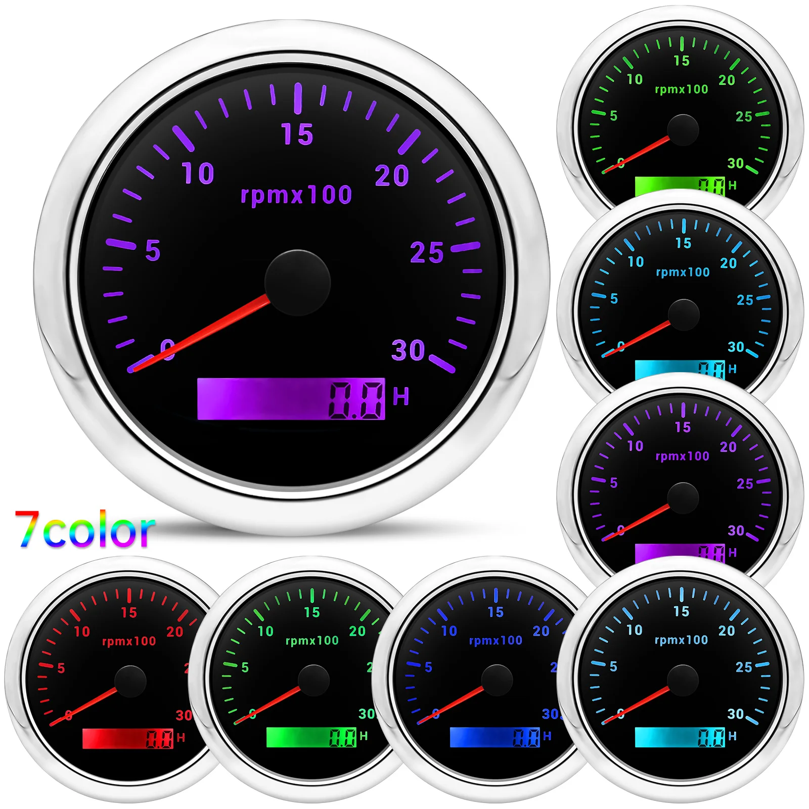 85MM otáčkoměr s LCD hodina měřič pro lodní loď auto RPM měrka 8000rpm 6000rpm RPM měřič tach měrka 7 barvivo LED podsvícení