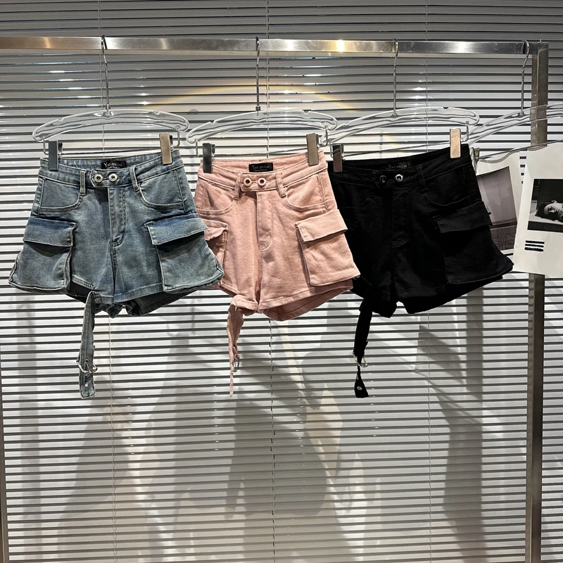 

Solid Cargo Pocket Denim Jeans Shorts Women Sexy High Waisted Summer Casual Female Bottoms Short Pants 2023