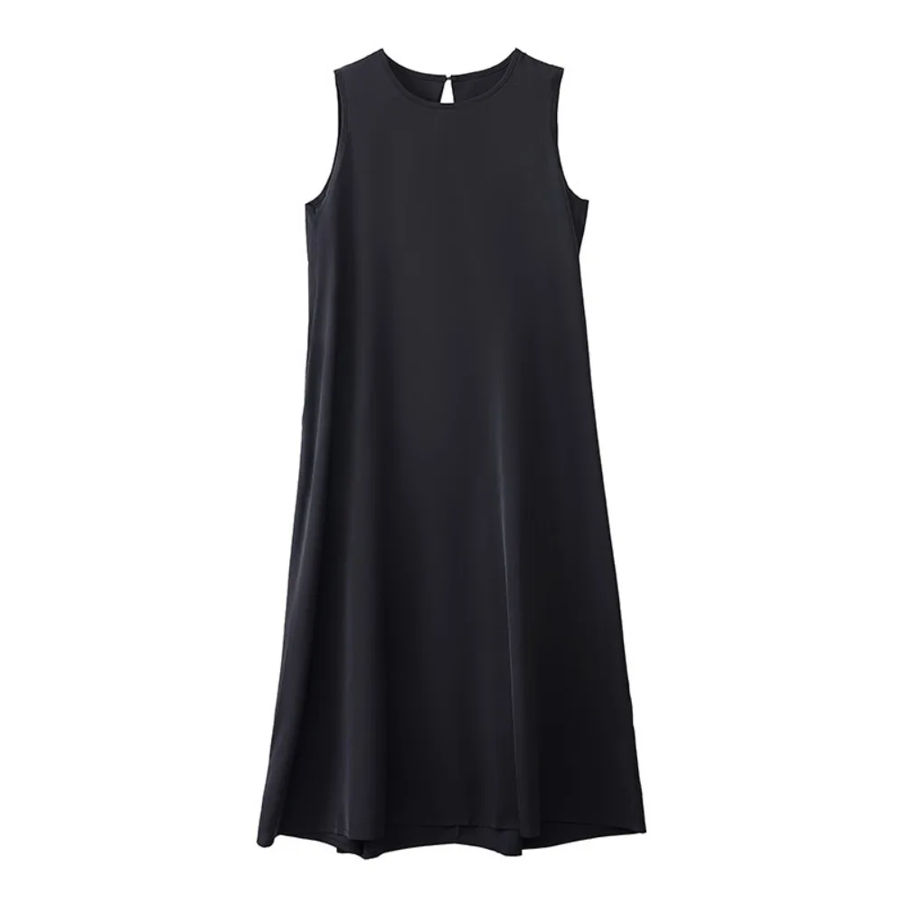 Fashion Solid Summer Sleeveless Dress Hollowed Out Round Neck Vocation Vest Dresses Beachwear Simple Open Back Long Dress Ladies
