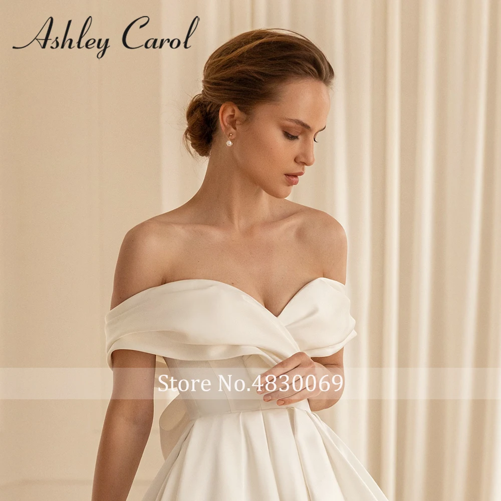 Ashley Carol Short Wedding Dress Sexy Simple Off Shoulder Satin Ankle-Length Bow Backless A-Line Wedding Gown Vestidos De Novia 3