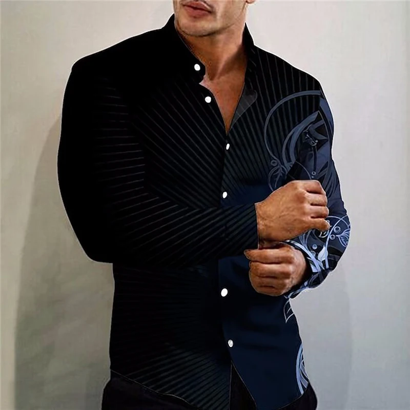 

Spring Fashion Long Sleeve Shirts For Men Casual Oversized Shirt Striped Print Button Top Men's Clothing business High Quality