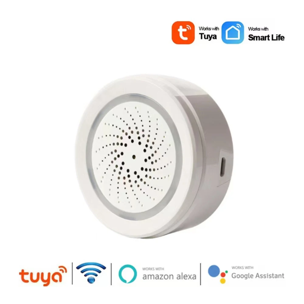 

Смарт-сирена Tuya, Wi-Fi, USB, дБ, датчик температуры и влажности, 3 в 1