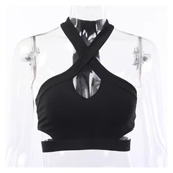 2022 nova halter fora do ombro oco para fora clubwear tanque colete colheita topos 2022 sexy verão cor sólida bodycon festa tanque streewear
