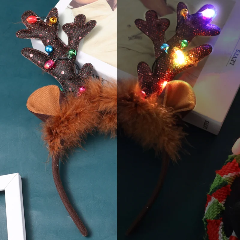 

2022 Christmas Luminous Antler Hair Bands Cute Plush Ear Headbands Holiday Party Cosplay Men Women's Brighten Headband Headwear