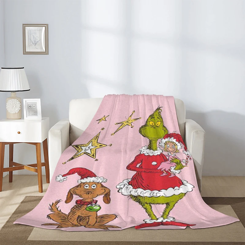 

Decorative Sofa Blanket Christmas G-GrinchS Warm Winter Blankets & Throws Microfiber Bedding Knee Fleece Fluffy Soft Nap Custom