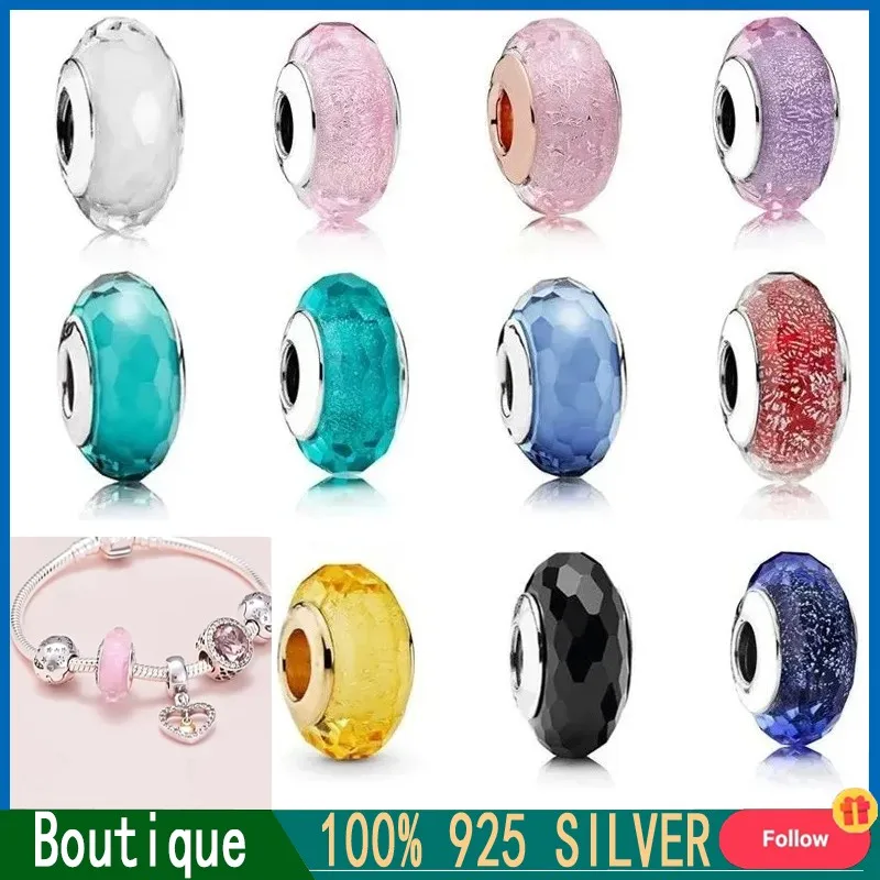 

New High Quality Jewelry 925 Sterling Silver Multicolor Glass Bead Beads Original Logo Fashionable DIY Charm Jewelry Gift
