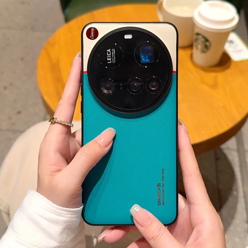 Matte Leather Contrast Color Phone Case with Raised Lens Protection and Soft Grip