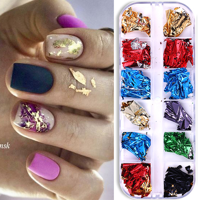 Foil Sequins For Nails Gold Silver Irregular Glitter Flakes Mirror Chrome Powder Manicuring Winter Decorations
