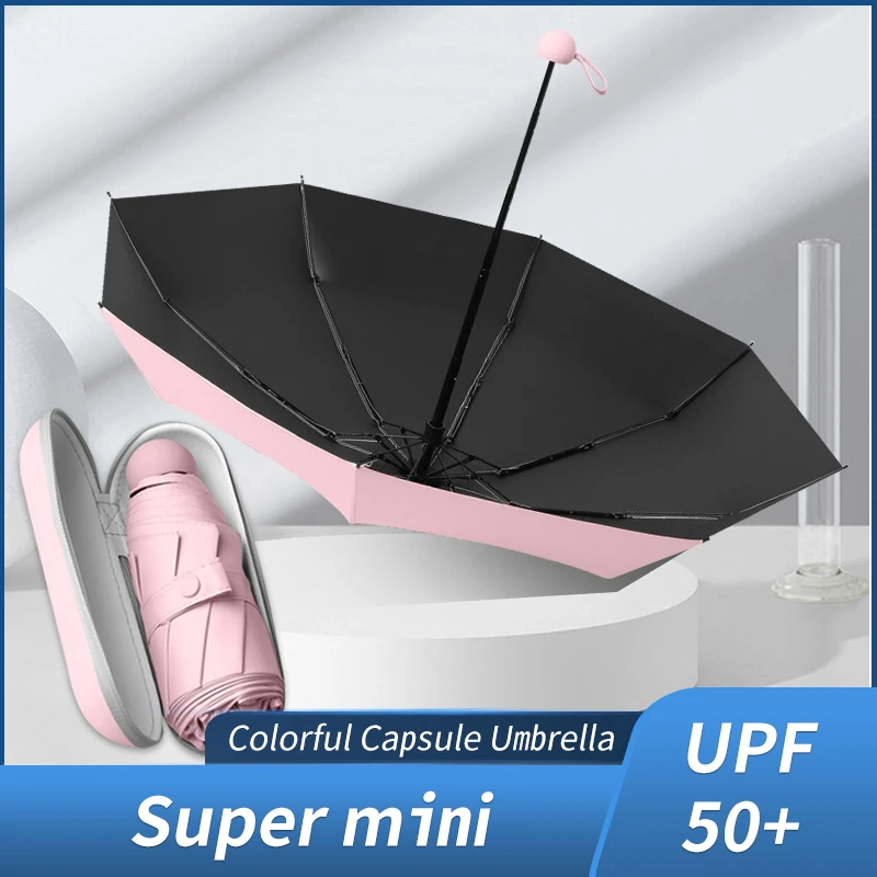 Cápsula paraguas para mujer, sombrilla súper pequeña y linda con estuche, Parasol de bolsillo femenino Anti UV para sol y lluvia|Paraguas| - AliExpress