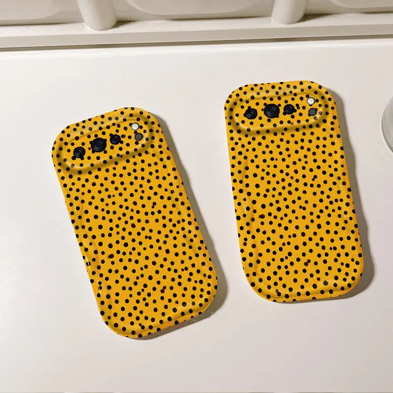 Vintage Yellow & Black Polka Dot Phone Case - Soft TPU Back Cover