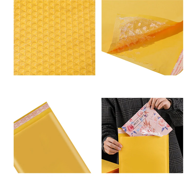 10pcs Yellow Poly Bubble Bag Self-Sealing Filling Gift Bag Book Storage Email Packing Envelope Packing Shipping 35*25cm