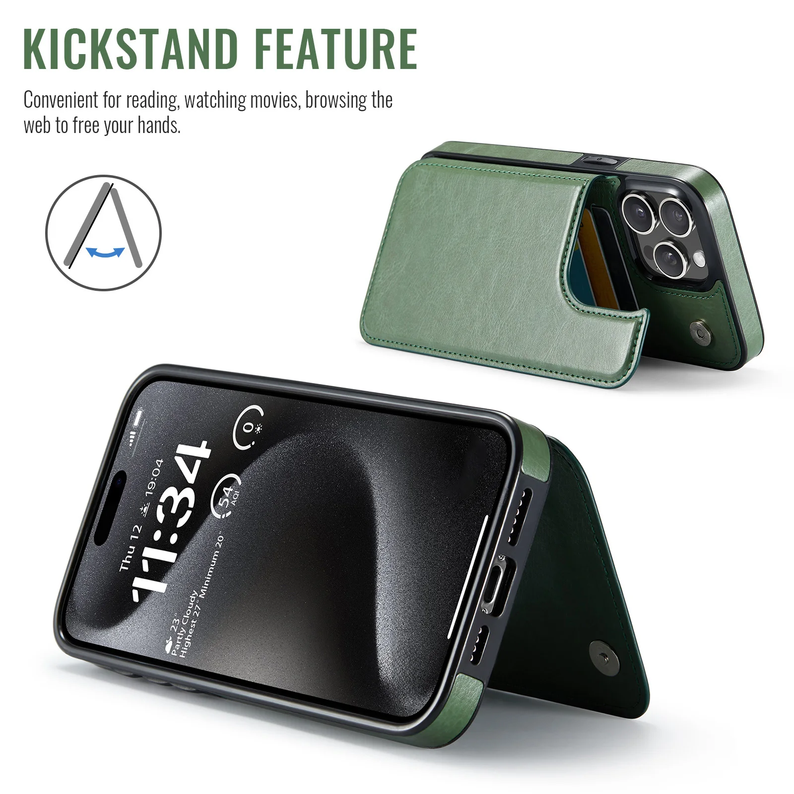 Premium PU Leather Wallet Case with Card Holder & Kickstand, Double Magnetic Clasp