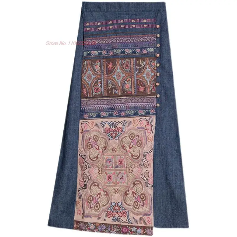 2024 traditional chinese vintage skirt national flower embroidered women retro skirt elegant folk dance suit oriental skirt