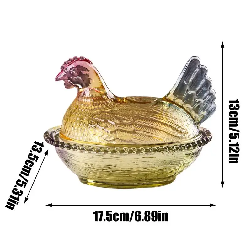Glass Chicken Candy Dish Animal Shaped Glass Jar Farm Poultry Shape Food Container For Kitchen Living Room Dining Area
