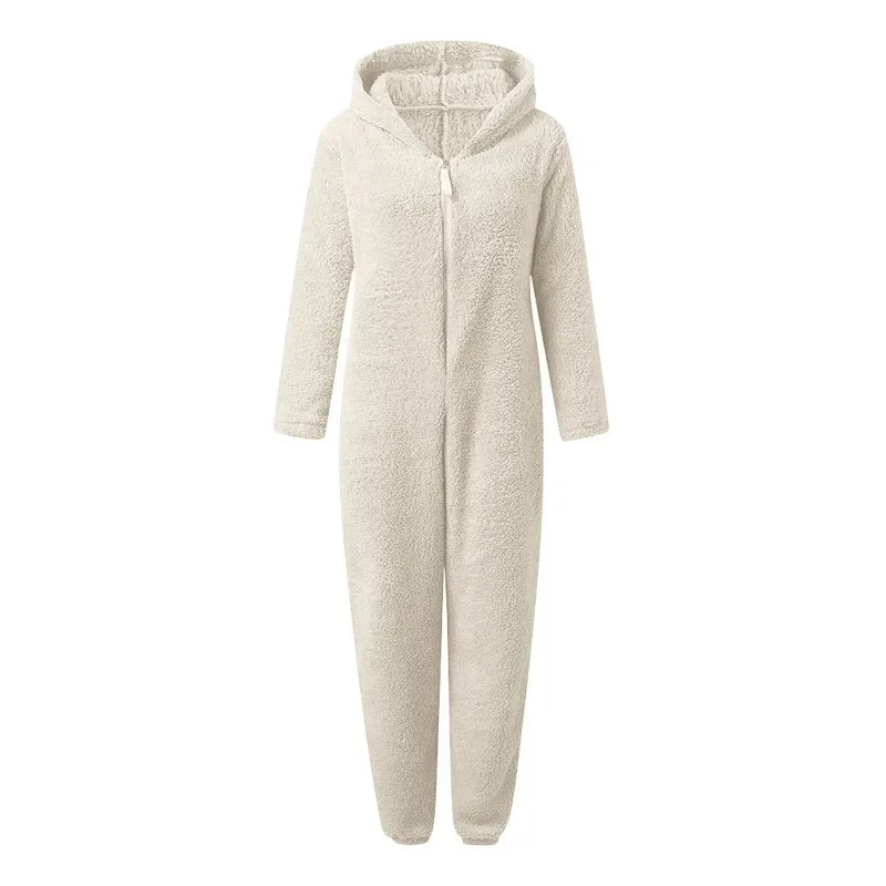 Thickened Furry Onesies for Adults Women Fashion Fleece Sleepwear Hood Sets Pajamas for Winter Women Velvet Warm Pyjamas
