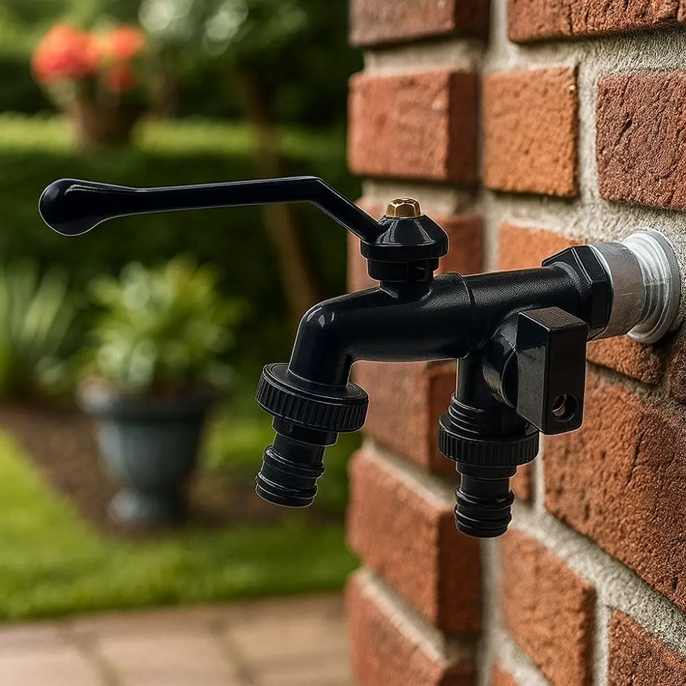 1/2 Inch Inlet Double Outlet Faucet Zinc Alloy Black Paint Bibcock Frost-Proof Corrosion Resistant Garden Water Valve
