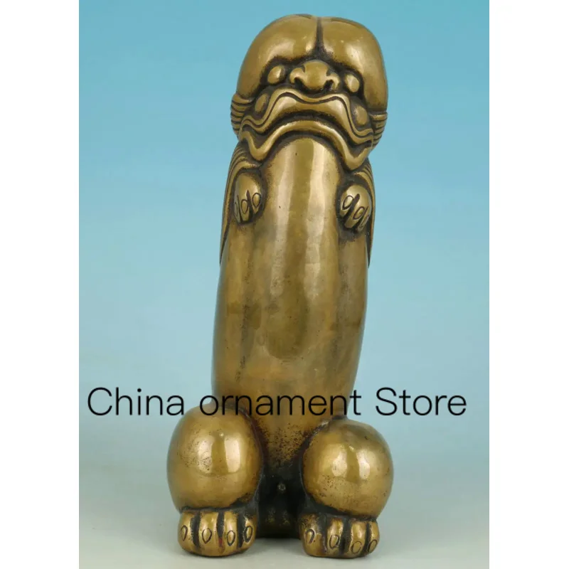 Bronze Action Man Guard Foo Dog Lion Maschio Intagliato Penis God Collect Statue Figure