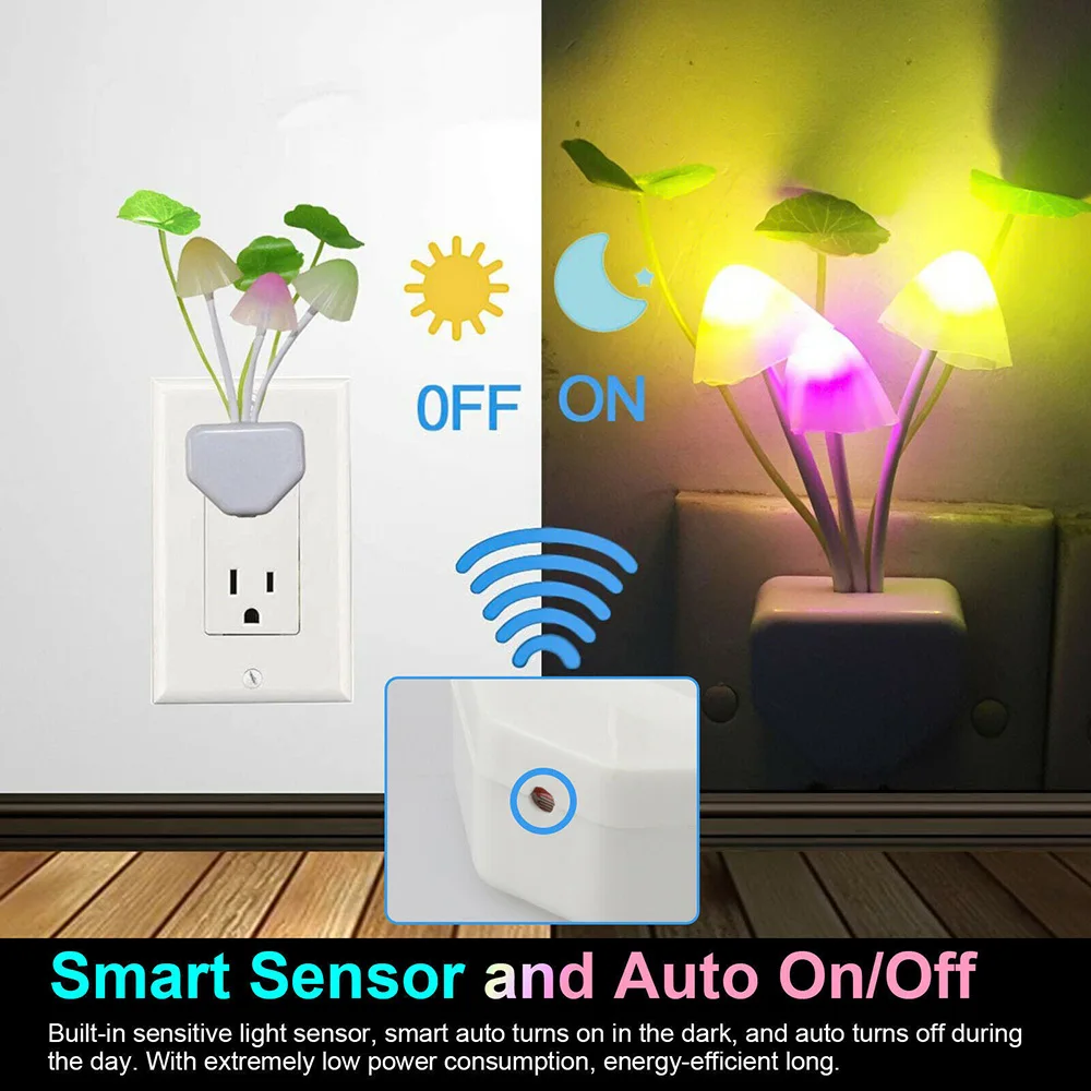 Wall Light-control colorful night light lotus leaf aquatic grass mushroom creative bedroom Lamp 3d lights Decoration night light mini night light