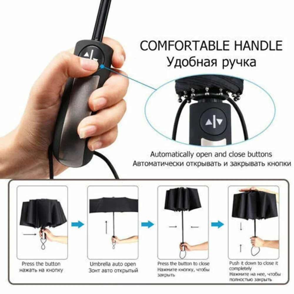 10 Ribs Strong Aluminium Windproof Anti-UV Umbrella Automatic Open Close Folding Umbrella Travel Rain Men Women Umbrellas
