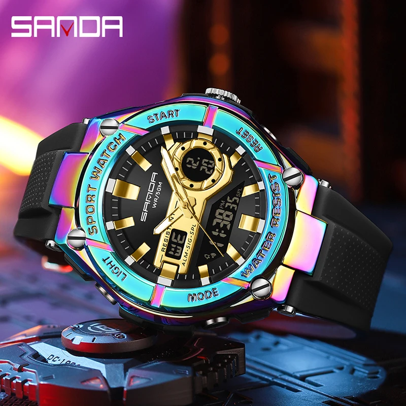 

SANDA New Men's Watches Military Sports Quartz Electronic Watches Shockproof 50M Waterproof Digital Wristwatch Relogio Masculino