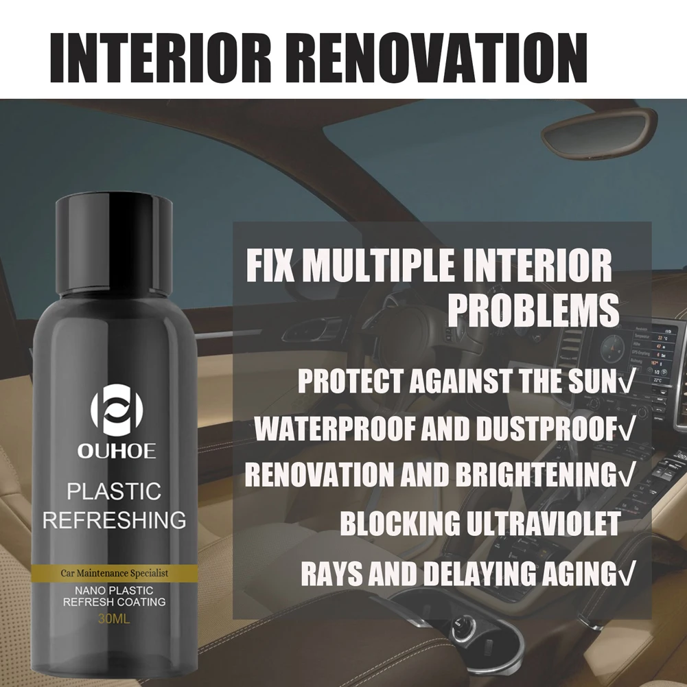 30ml/50ml Car Plastic Restorer Waterproof Plastic Refurbisher Rainproof Plastic Refreshing Coating Automotive Interior Cleaning 2