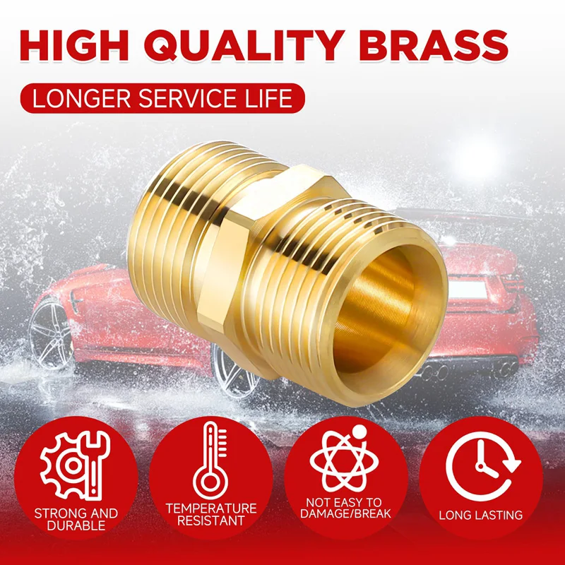 Pressure Washer Hose Connector Brass M22 15mm Male Thread to M22 14mm Male Fitting Hose Extension Adapter 4500 PSI 3