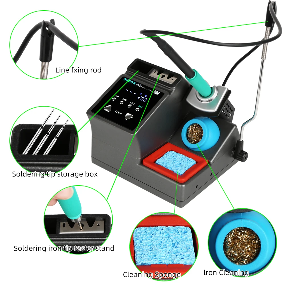 SUGON-A9 Soldering Station Compatible JBC Soldering Iron Tips C210/C245/C115 Handle Lead-free Electronic Welding Rework Station hot stapler plastic repair