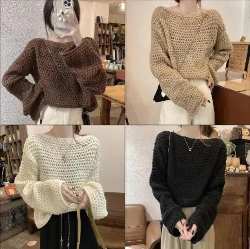 

Женский вязаный пуловер, повседневный свободный свитер во французском винтажном стиле, осень