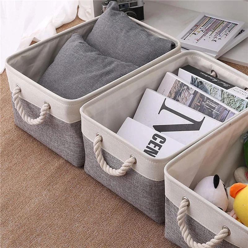 Foldable Fabric Fabric Storage Baskets, with Handles Linen Wardrobe Storage Rack Home Wardrobe Towel Toys Storage Basket 3