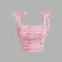 Solid Tie Shoulder Ruched Wide Strap Slim Fit Crop Top Women Clothing Summer 2025 Y2K Clothes Pink Backless Camis Top Streetwear - Image 5