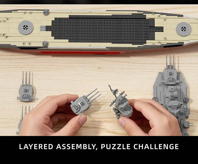 WW2 1:300 USS Missouri Schlachtschiff Bausteine Militärisches Kriegsschiff-Modell Desktop-Ornamente Montage-Schiffsbausteine Spielzeug Geschenke für Erwachsene – Detail 3