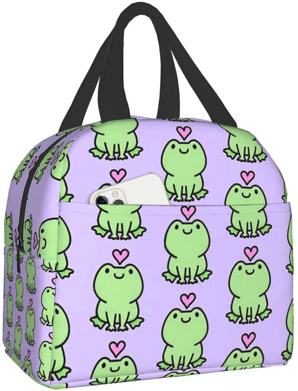 

Kawaii Frog Love Lunch Box Reusable Thermal Lunch Bag Food Container Bento Tote Bag for Women Men Adults Work Travel Picnic