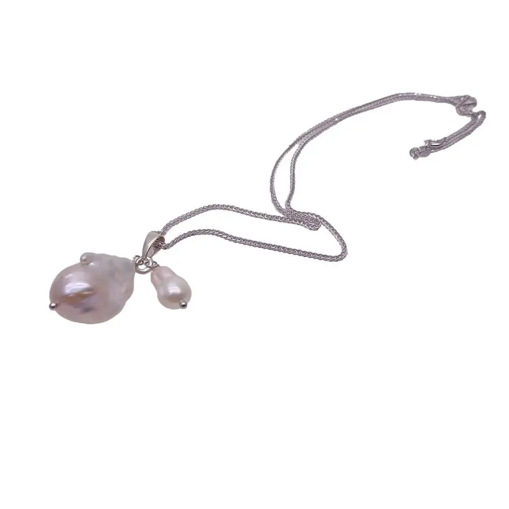 yygem 925 Sterling Silver Chain 16x23mm White Baroque Pearl Chain Necklace Delicate Jewelry For Women