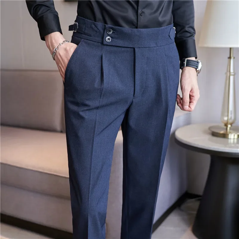 

High Quality Neapolitan Men High-waisted Business Formal Social Suit Pants Men's Casual Party Slim-fit Dress Suit Pants 28-38