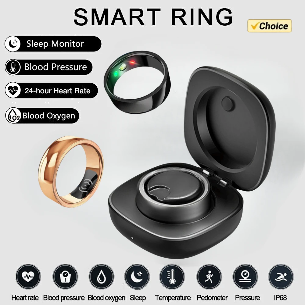 

New Smart Ring Health Monitor For Men Women Thermometer Blood Pressure Heart Rate Sleep Monitor IP68 Waterproof for IOS Android
