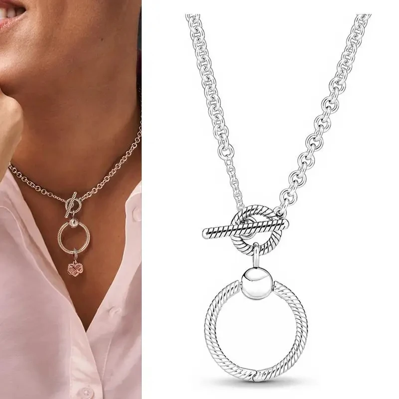 New Women's Necklace Colorful Heart Logo Ice Crystal Circle Necklace% 925 Silver DIY Charming Jewelry Gift Fashion Light Luxury