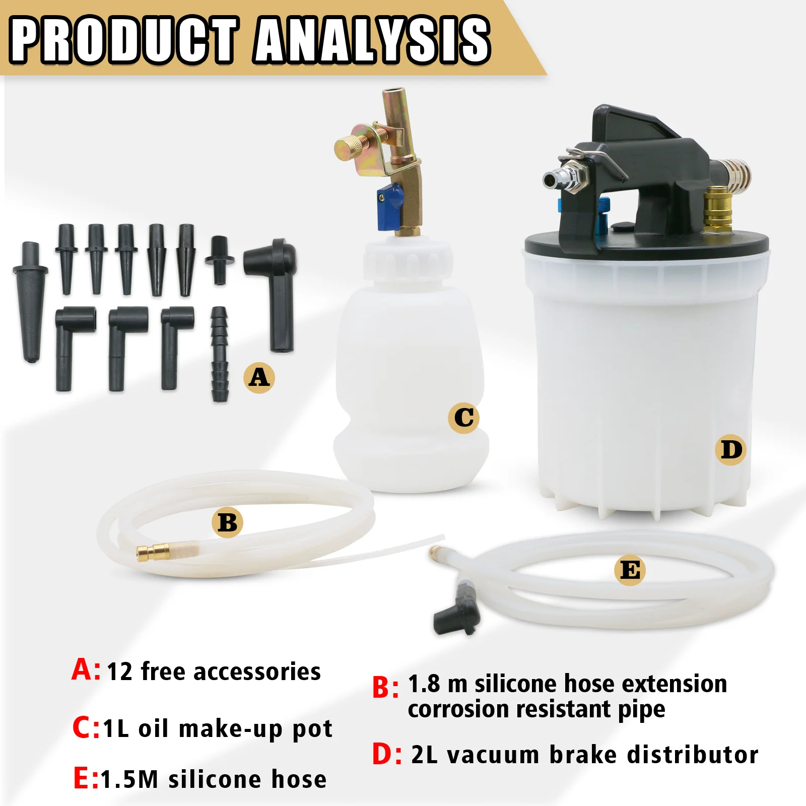 2l vacuum brake release kit pneumatic explosion-proof shunt pressure reducing vacuum pump brake fluid refueling tool set brake fluid bleeder