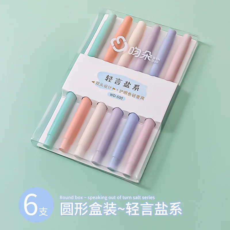 6PCS Clear View Highlighter Double End Highlighter Pens Macaron Color Manga Markers  Midliner Pastel highlighters Kawaii Japanese - AliExpress