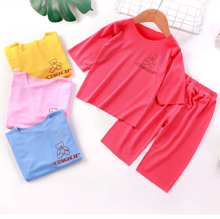 New summer children's home suit 2022 Ice silk short sleeve suit boys girls casual air conditioning pajamas for children Homewear best nightgowns