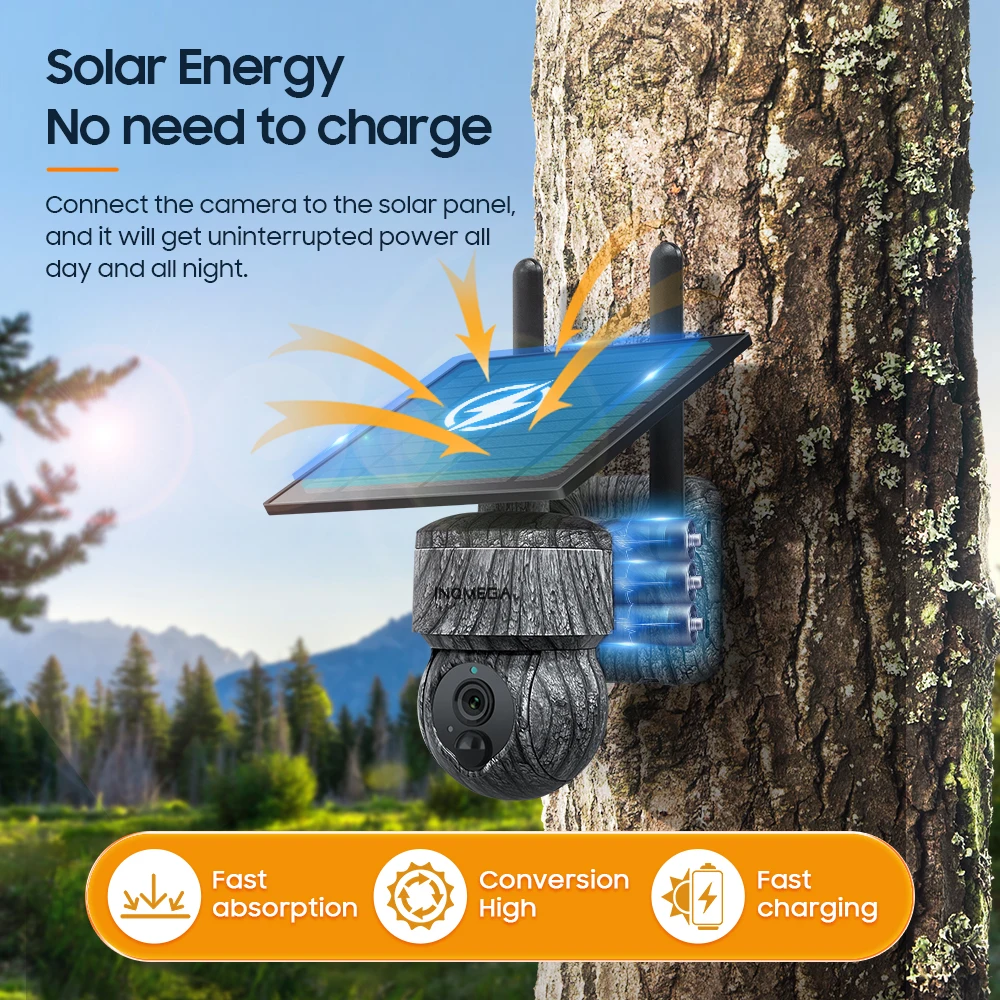 INQMEGA 2K 4MP WIFI Solar Camera 4G SIM Solar Camera PIR Motion Detection Outdoor Battery Solar Security Camera CCTV Color IR Ca
