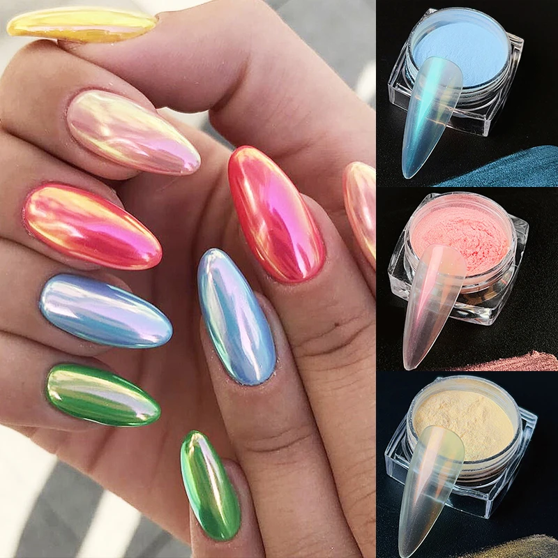 1 Box Aurora Chrome Nail Powder Sparkling Mirror Pearl Pigments Glitter Rubbing Dust Art Manicure Decorate