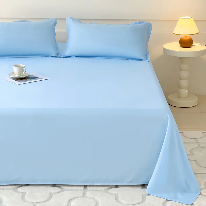 1 PC Lenzuolo blu cielo Lenzuolo piatto singolo / Queen / King per adulti Lenzuola lavate in tinta unita delicata sulla pelle П®стельное Белье - immagine 3